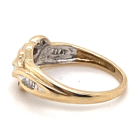 10CT YELLOW GOLD CROSS OVER PATTERN DIAMOND DRESS RING VALUED @ $1299