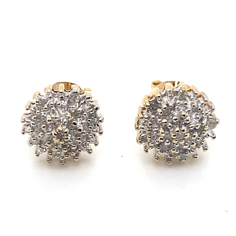 9CT YELLOW GOLD DIAMONDS SET ILLUSION CLUSTER STUD EARRINGS TW 1.6g