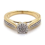 9CT YELLOW & WHITE GOLD POINTED SHOULDER DIAMOND DRESS RING VALUED @ $1299