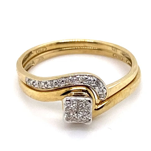 9CT YELLOW & WHITE GOLD DIAMOND BRIDAL SET TW 2g