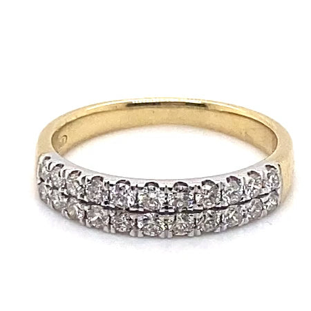 9CT YELLOW & WHITE GOLD DIAMONDS CLAW SET IN 2 ROWS DRESS RING VALUED @ $1899