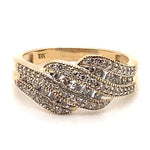 10CT YELLOW GOLD CROSS OVER PATTERN DIAMOND DRESS RING VALUED @ $1699