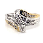 9CT YELLOW & WHITE GOLD CROSS OVER PATTERN DIAMOND DRESS RING VALUED @ $2299