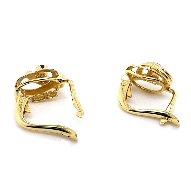 18CT YELLOW GOLD SAPPHIRES SET IN THE FONT OF TWIST STYLE EARRING