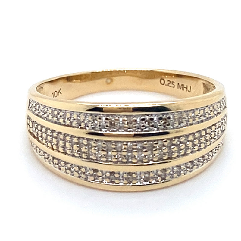 10CT YELLOW GOLD DIAMONDS SET IN THREE ROWS DRESS RING