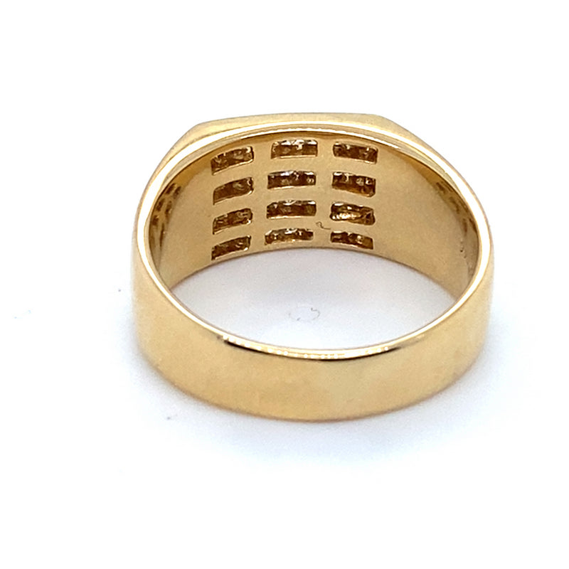 9CT YELLOW GOLD THICKENED TOP DIAMOND MENS DRESS RING VALUED @ $2299