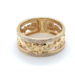 9CT YELLOW GOLD FILIGREE PATTERN RAIL EDGE DRESS RING