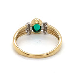 9CT YELLOW GOLD BEZEL SET OVAL SYNTHETIC EMERALD & DIAMOND DRESS RING