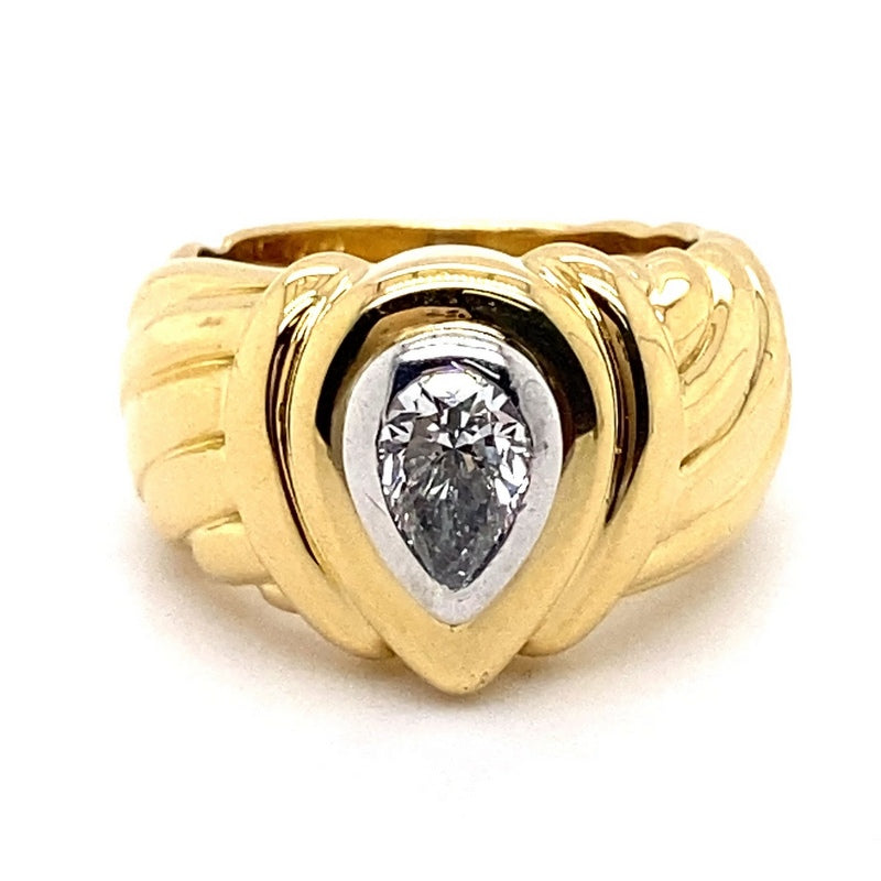 18CT YELLOW & WHITE GOLD GROOVE LINE PATTERN DIAMOND DRESS RING VALUED @ $12399