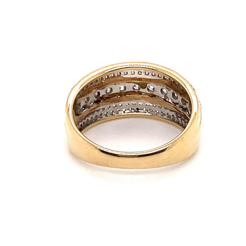 9CT YELLOW & WHITE GOLD THICKENED TOP DIAMOND DRESS RING VALUED @ $2099