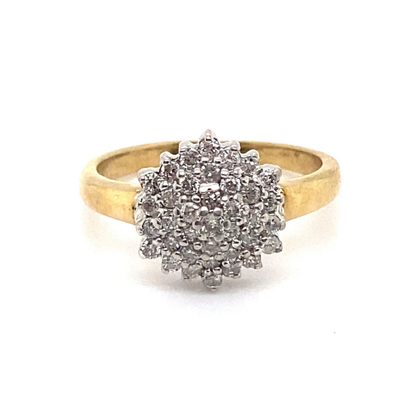 9CT YELLOW & WHITE GOLD THICKENED TOP DIAMOND DRESS RING VALUED @ $1899