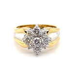 18CT YELLOW & WHITE GOLD THICKENED TOP DIAMOND DRESS RING VALUED @ $5299