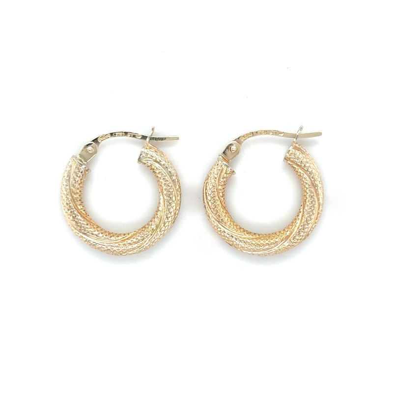 9ct YELLOW GOLD TWIST PATTERNED HOOP EARRINGS