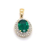 9CT YELLOW GOLD SYNTHETIC EMERALD & DIAMOND PENDANT