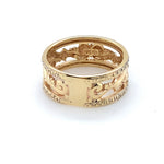 9CT YELLOW GOLD FILIGREE PATTERN RAIL EDGE DRESS RING