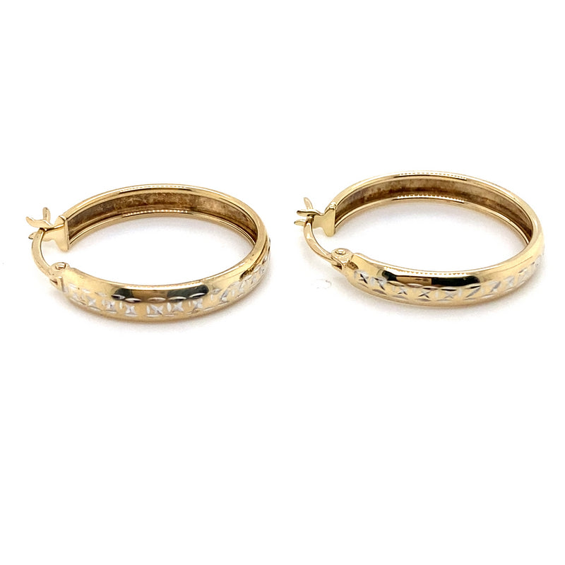 9CT YELLOW GOLD PATTERNED ROUND HOOP EARRING