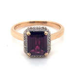 10CT ROSE GOLD RHODOLITE GARNET SURROUNDED BY DIAMONDS DRESS RING