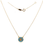 14CT YELLOW GOLD CUBIC ZIRCONIAS & BLUE ENAMEL PENDANT ON 48CM CABLE LINK CHAIN