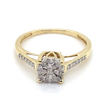 9CT YELLOW GOLD DIAMONDS SET IN RAISED SETTING & SHOULDER DRESS RING