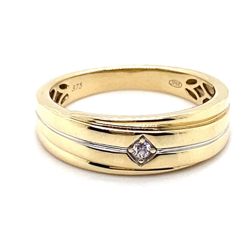 9CT YELLOW GOLD CLAW SET DIAMOND MENS  DRESS RING TW 3.8g