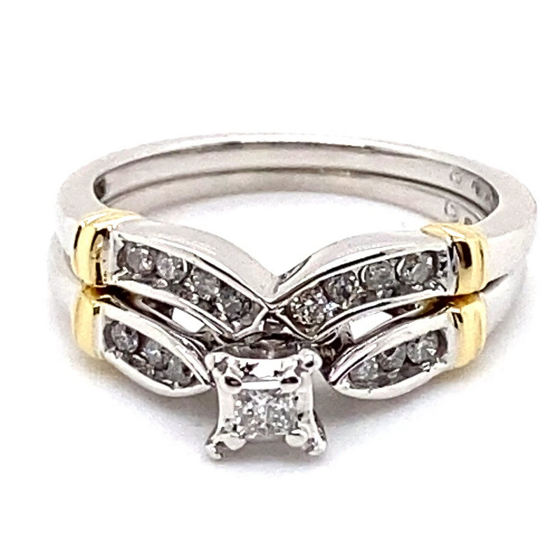 10CT YELLOW & WHITED GOLD DIAMOND WEDDING SET WITH DOUBLE WIRE SHOULDERS