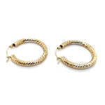 9CT YELLOW & WHITE GOLD ROUND PATTERNED HOOP EARRINGS TW 1.5