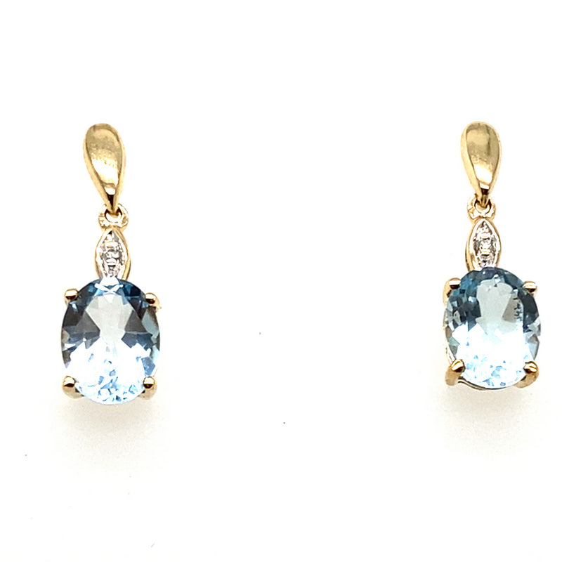 9CT YELLOW GOLD TOPAZ & DIAMAOND DROP STYLE EARRING