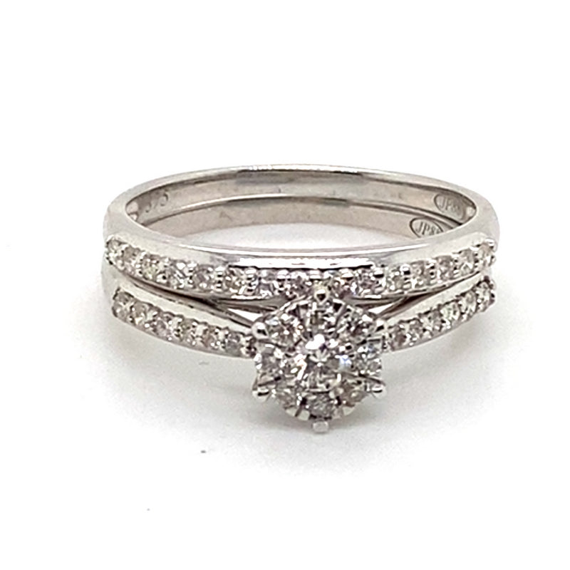 9CT WHITE GOLD FLOW UP STYLE DIAMOND BRIDAL SET VALUED @ $2099