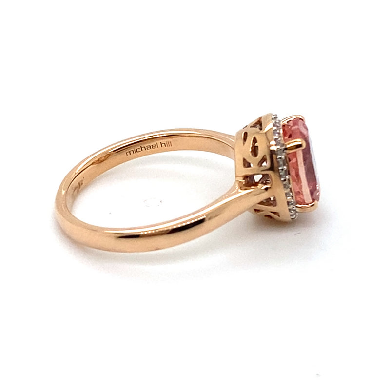 10CT ROSE GOLD SYNTHETIC PINK SAPPHIRE SURROUNDED BY DIAMONDS DRESS RING