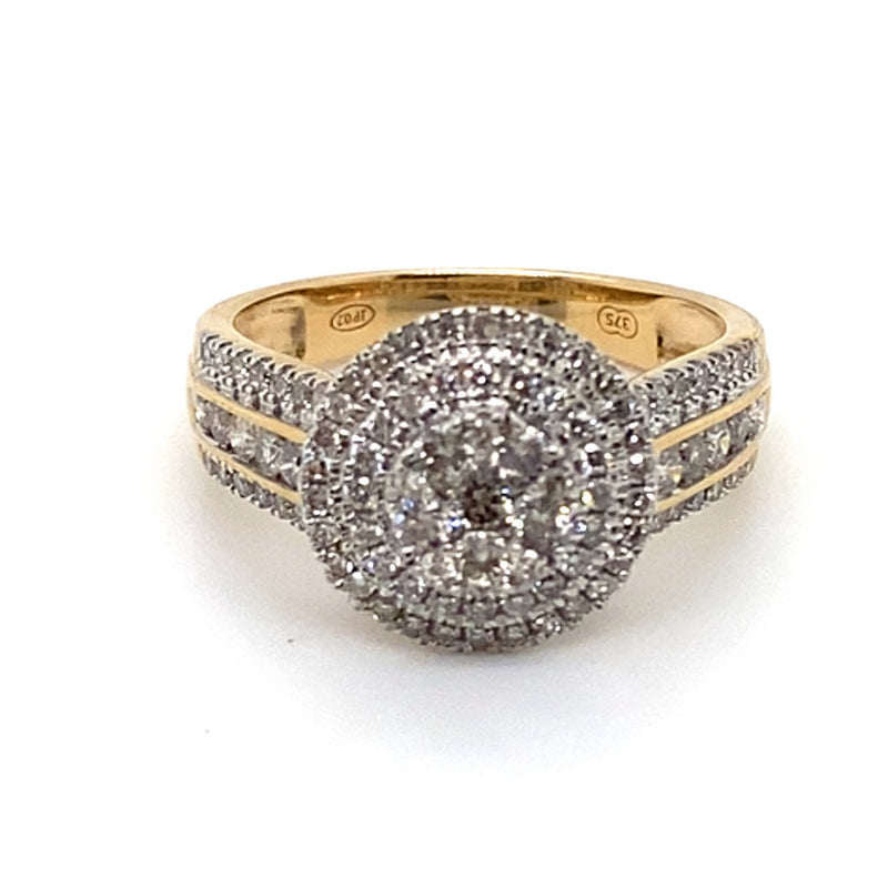 9CT YELLOW & WHITE GOLD FLOW UP STYLE DIAMOND DRESS RING VALUED @ $2999