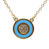 14CT YELLOW GOLD CUBIC ZIRCONIAS & BLUE ENAMEL PENDANT ON 48CM CABLE LINK CHAIN