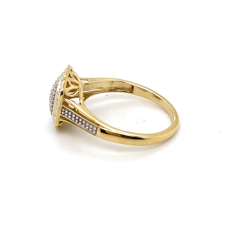 9CT YELLOW GOLD DIAMONDS SET IN RAISED SETTING DRESS RING