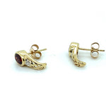 9CT YELLOW GOLD GARNET & DIAMOND STUD EARRING