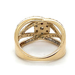 9CT YELLOW GOLD CROSS OVER PATTERN DIAMOND DRESS RING VALUED @ $2999