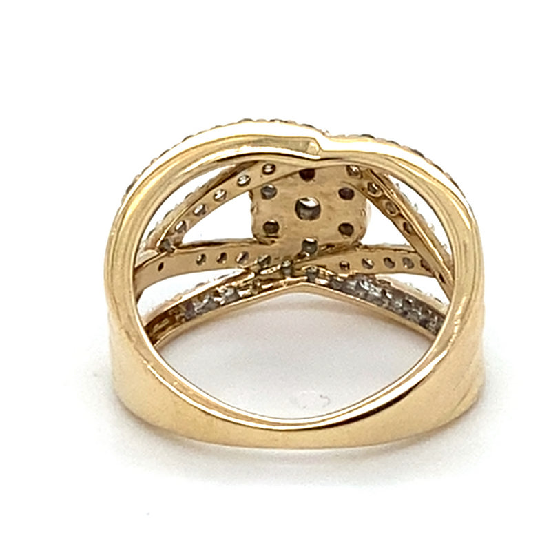 9CT YELLOW GOLD CROSS OVER PATTERN DIAMOND DRESS RING VALUED @ $2999