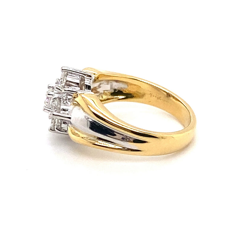 18CT YELLOW & WHITE GOLD THICKENED TOP DIAMOND DRESS RING VALUED @ $5299