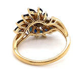 9CT YELLOW GOLD MARQUISE CUT SAPPHIRES & DIAMOND DRESS RING