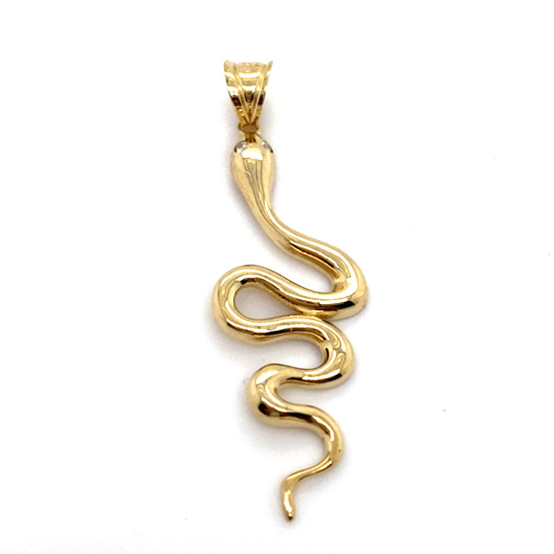 14CT YELLOW GOLD CUBIC ZIRCONIAS SET IN THE EYES OF SNAKE PENDANT