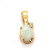 18CT YELLOW GOLD OVAL CABOCHON CUT LIGHT OPAL & DIAMOND PENDANT