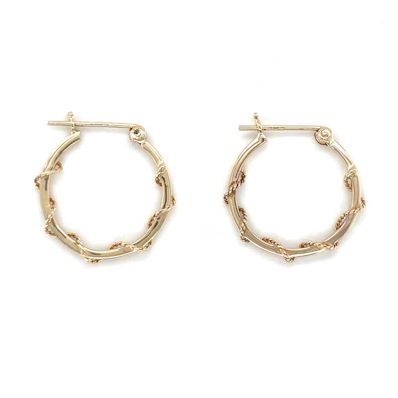 9ct YELLOW GOLD HOOP EARRINGS WITH TWIST ROPE FEATURES