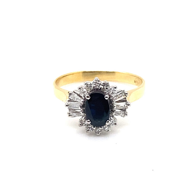 18CT YELLOW & WHITE GOLD AUSTRALIAN SAPPHIRE & DIAMOND DRESS RING VALUED @ $3299