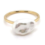 10CT YELLOW GOLD CULTURED FRESHWATER BAROQUE PEARL DRESS RING TW1.8g