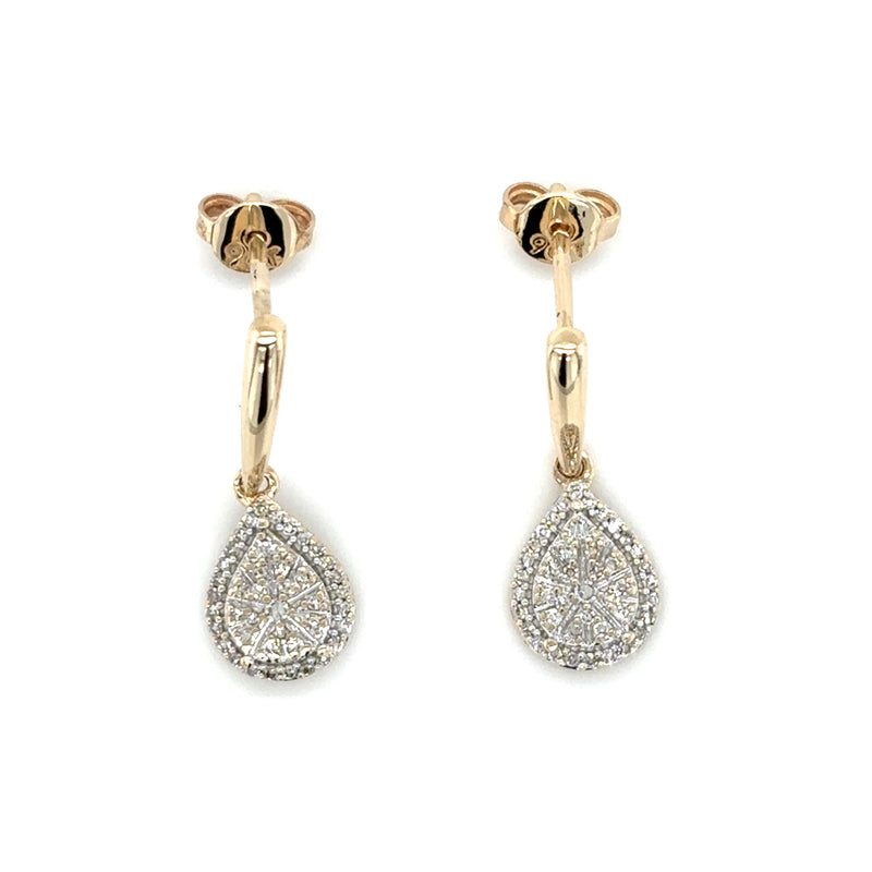 9ct YELLOW AND WHITE GOLD DIAMOND SET DROP EARRINGS 0.12ct TDW