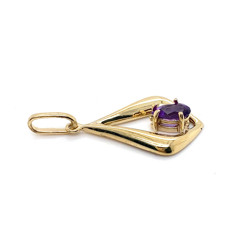 9CT YELLOW GOLD AMETHYST SET IN DROP STYLE PENDANT