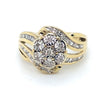 9CT YELLOW & WHITE GOLD DIAMONDS IN RAISED CLUSTER & SPLIT SHOULDER DRESS RING