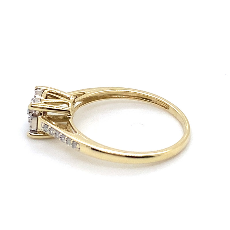 9CT YELLOW GOLD DIAMONDS SET IN RAISED SETTING & SHOULDER DRESS RING