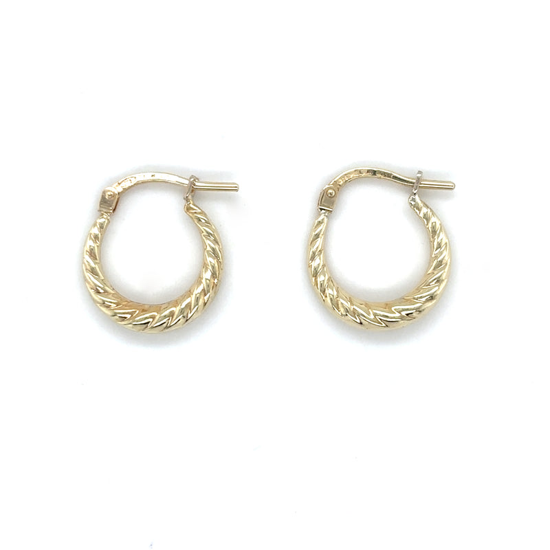 9ct YELLOW GOLD TWIST PATTERNED HOOP EARRINGS