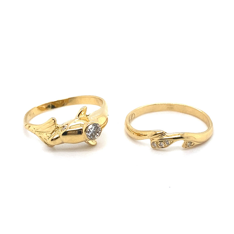 18CT YELLOW GOLD DOLPHIN BRIDAL SET WITH DIAMONDS VALUED @ $4899