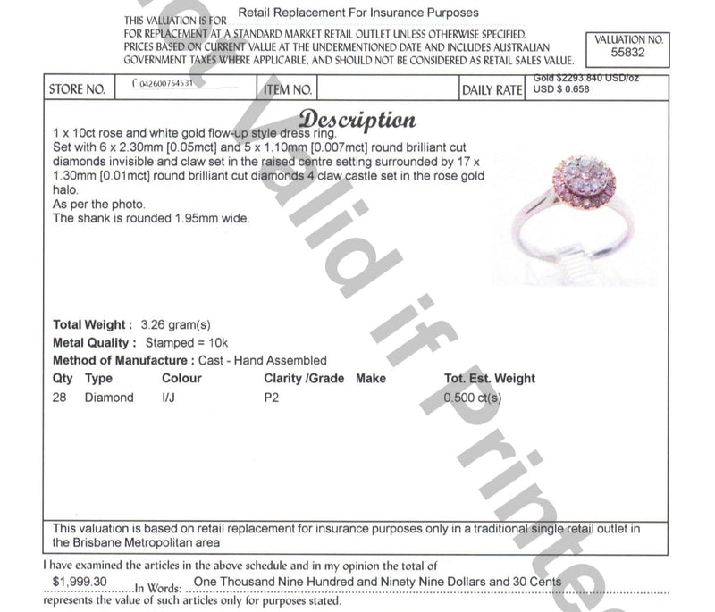 10ct WHITE & ROSE GOLD DIAMOND RING TDW: 0.50ct VAL $1999