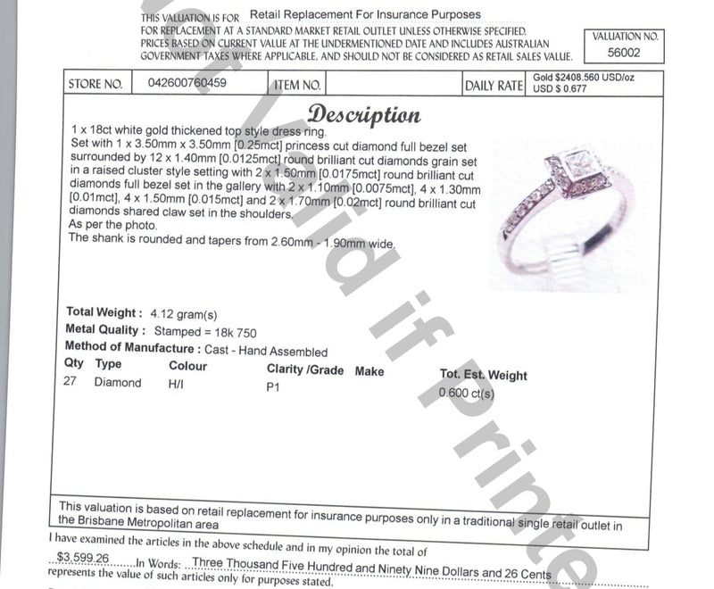 18ct WHITE GOLD DIAMOND DRESS RING TDW: 0.60ct VAL:$3599